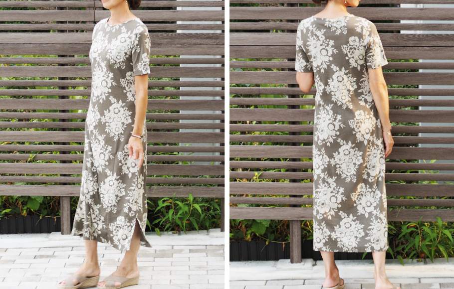 スリット⼊半袖ロングワンピース