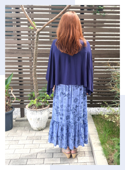 ショール一体型半袖Tシャツ×ティアードロングスカート