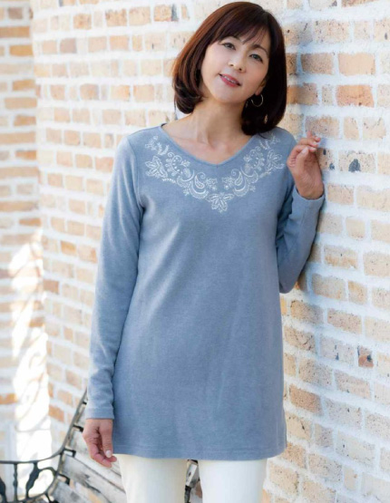 刺しゅう長袖チュニック