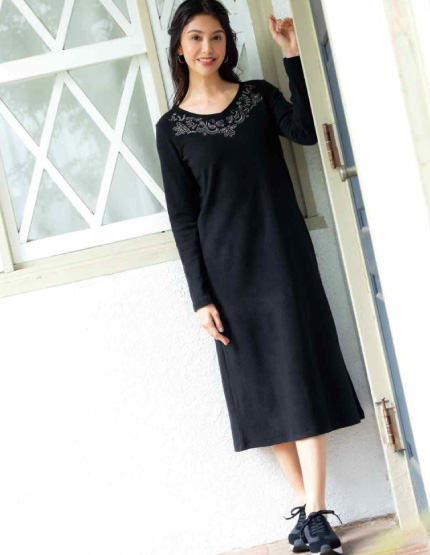 刺しゅう長袖ワンピース