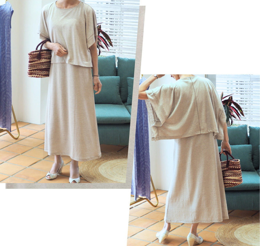 ポンチョ⾵プルオーバー ＋ ワンピース