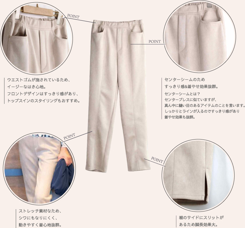 フェイクスウェード美・シルエットパンツのポイント