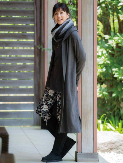 フード付長袖ロングカーディガン