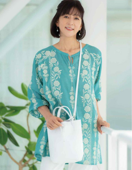 刺しゅう7分袖チュニック