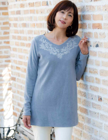 刺しゅう長袖チュニック