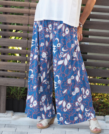 リーフフラワー花柄ワイドパンツ