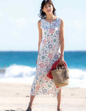 スリット入ノースリーブロングワンピース