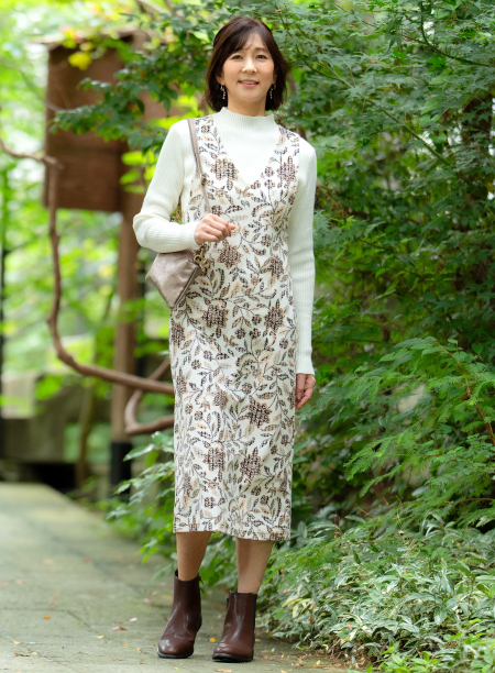 「定番ストレッチベロア/冬花」ノースリーブワンピース¥25,080