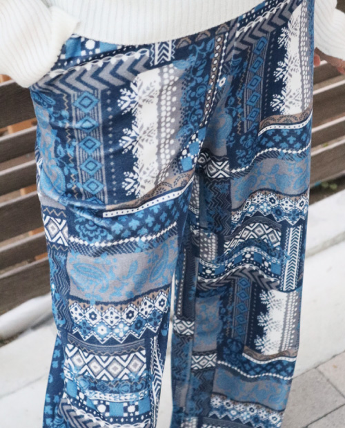 ロングジレ×パッチワーク柄ワイドパンツ