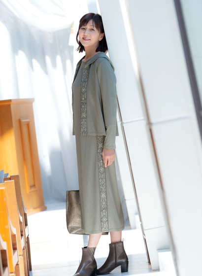 刺しゅう7分袖ワンピース
