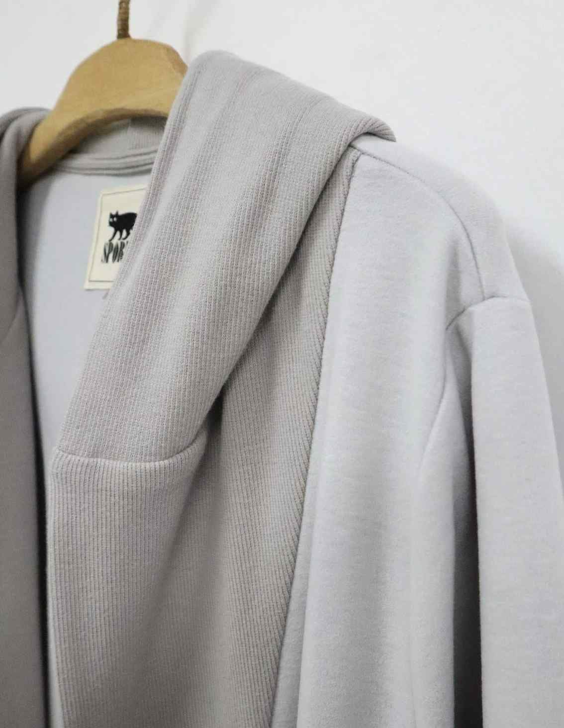 MORABITO フード付きロングカーディガン グレー　リブ袖 もっちり あったか フード付き ロングカーディガン | starcloset