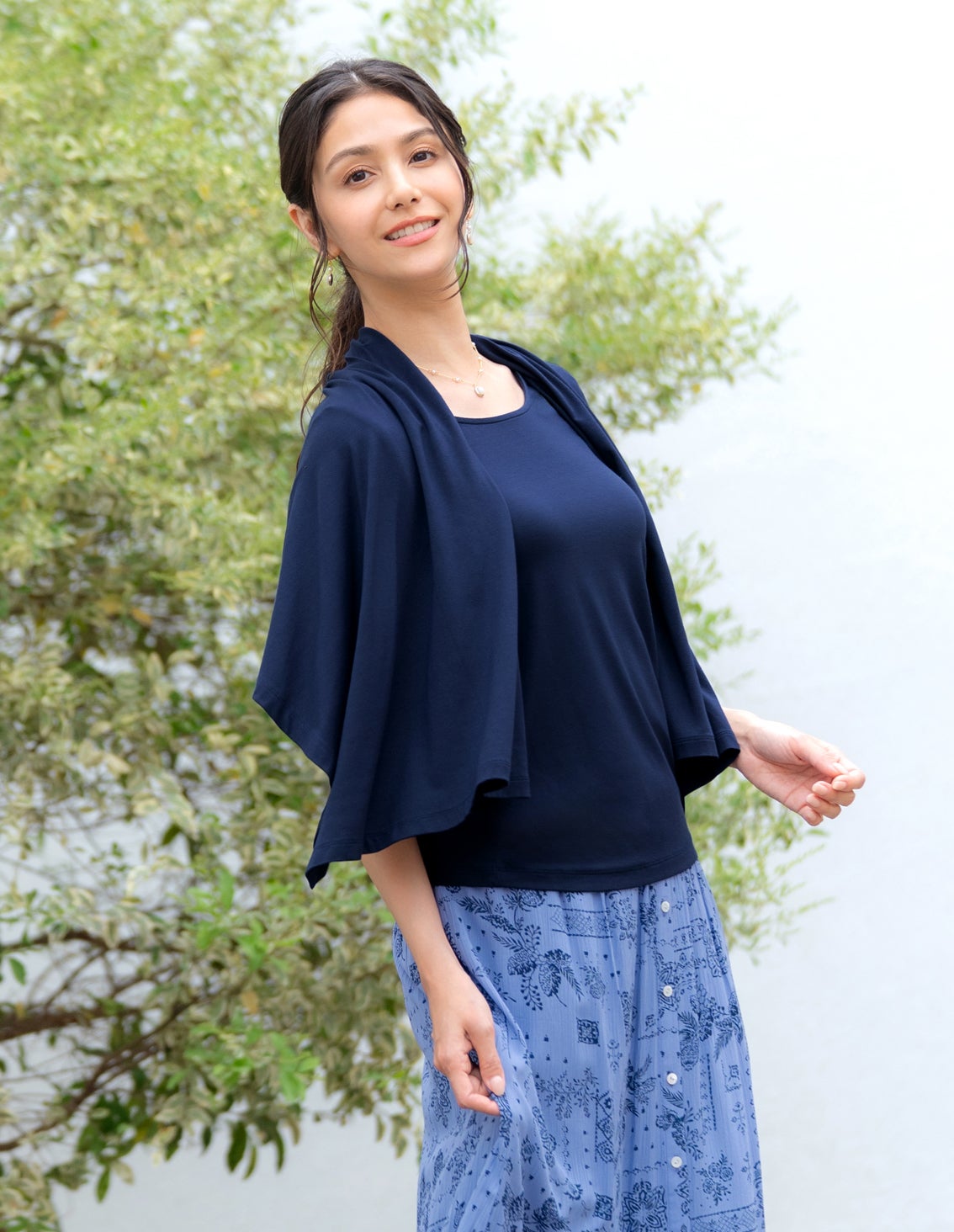 ショール一体型半袖Tシャツ